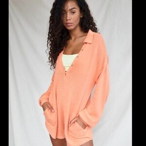 Orange Ribbed Knit Sweater Romper- Free People BEACH